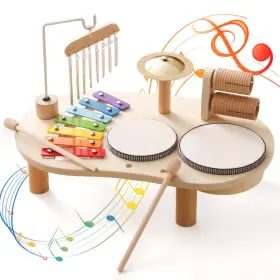 PMZ135201-1P PROMISE BABE Wooden Drum Set Toddlers Musical