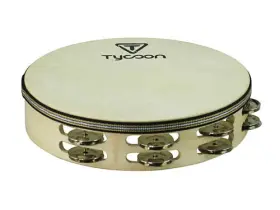 125518 TYCOON Double Row Wooden Tambourine Bright Steel