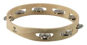 755536 TYCOON Single Row Wooden Tambourine Bright Steel