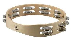 755538 TYCOON Double Row Wooden Tambourine Bright Steel