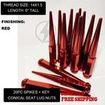 Fit Gmc C1500 Yukon 2wd Terrain Spike Lug Nut 6" Cone Seat 14x1.5 Red 20pc+key. Fixed Price $76.96.