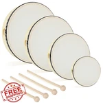 Dajave Hand Drums 4pk W/ Sticks 4" 6" 8" 10" Wood Frame. Fixed Price $34.99.