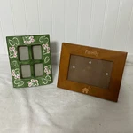 Melannco Ceramic Floral & Wood Family Picture Frame Set Green Brown Excellent. Fixed Price $13.99.