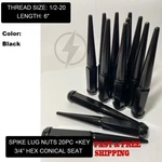 20pc+key Black Bulge Acorn Spike Lug Nuts 1/2-20 Tapered Conical Seat 6" Tall. Fixed Price $79.49.
