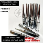 Fit Ram 1500 2019 6lug 6" Spike Lug Nut Conical Seat 14x1.5 Chrome 24pc+key. Fixed Price $85.56.