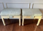 Henredon Mid Century Goatskin Side Tables 2 Stools Upholstered Chinoiserie Ming. Fixed Price $900.00.