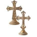 Regency International 9" Resin Jeweled Cross Figurine On Base, Gold, Set Of 2. Fixed Price $29.73.