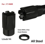 .17 Hmr Linear Knurled Muzzle Brake Compensator, 1/2x28 Tpi Steel W Crush Washer. Fixed Price $16.99.