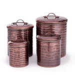 Old Dutch 4 Pc. Antique Copper "wave" Canister Set, Qt, 2 1 Qt. Fixed Price $86.12.
